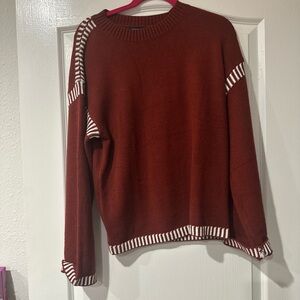 Rust Red Sweater with Striped Accents